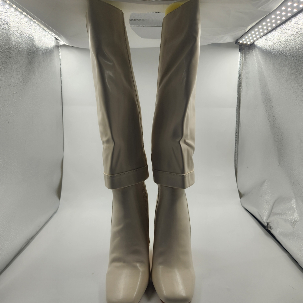 Lulu's Cream Knee-High Heeled Boots